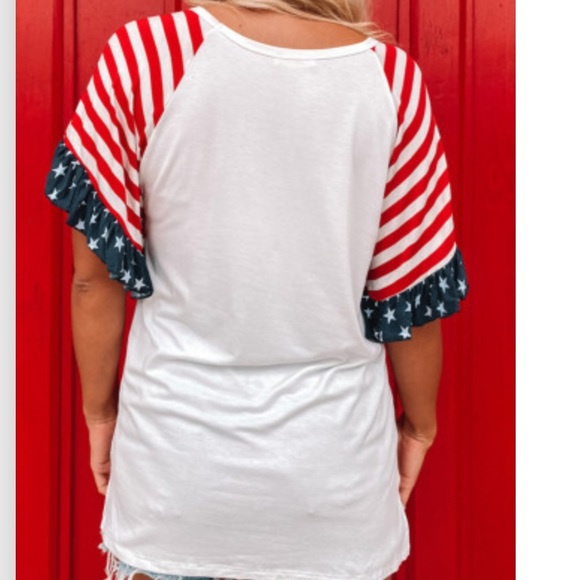 American flag stripe ruffle shoulder shirt - Picture 3 of 4